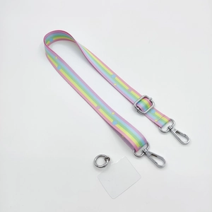Rainbow stripe crossbody phone lanyard with star pattern and metal lobster clips