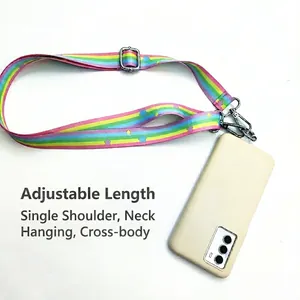 Rainbow striped adjustable phone lanyard strap with stars pattern and beige case set