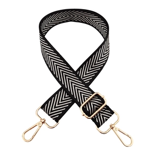 Adjustable black and white arrow pattern bag strap with gold metal lobster clasps