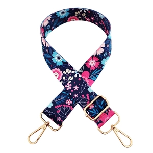 Floral print wide replacement shoulder strap with gold metal buckles for cross-body bags