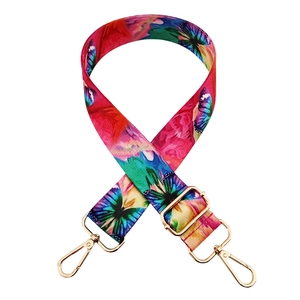 Colorful ethnic wide shoulder strap with butterfly print and adjustable gold hardware
