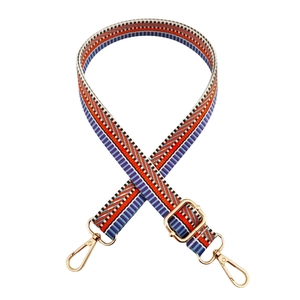 Adjustable 2.5cm colorful geometric woven shoulder strap with gold metal buckles