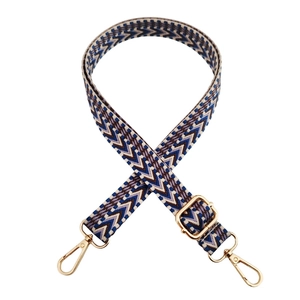 Adjustable geometric wave pattern wide bag strap with gold lobster clasps and metal ring