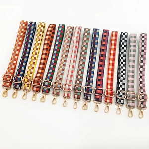 Adjustable Polyester Woven Checkerboard Grid Bag Strap For Women Metal Clasp Fashion Replacement Crossbody Shoulder Belt