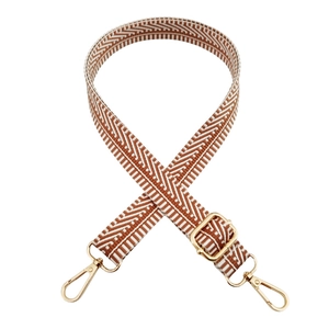 Adjustable 2.5cm bohemian woven bag strap with geometric patterns and gold metal buckles