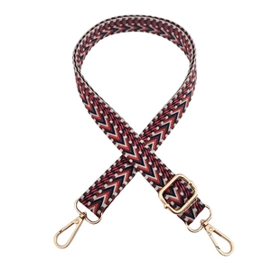 Ethnic woven shoulder strap with geometric pattern and gold hardware for crossbody bags