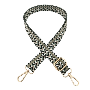 Adjustable 2.5cm chevron pattern bag strap with gold metal hooks and hardware