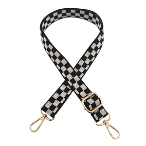 Adjustable 2.5cm checkered replacement shoulder strap with gold hardware hooks