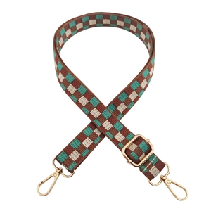 Adjustable 2.5cm checkered woven strap with gold metal hardware for shoulder bags