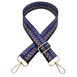 Ethnic style colorful geometric print wide shoulder strap with gold metal buckles