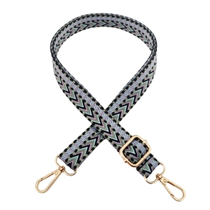 Adjustable 2.5cm woven bag strap with purple wave pattern and gold metal hooks
