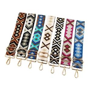 Adjustable Bag Strap Wide Shoulder Strap For Crossbody Bags Embroidered Jacquard Ethnic Geometric Diamond Alloy Buckle