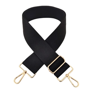 Adjustable 5cm wide black canvas shoulder strap with gold metal hooks for cross-body bags