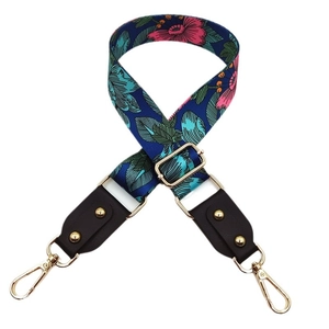 Vintage floral printed wide shoulder strap with gold hooks for crossbody bags