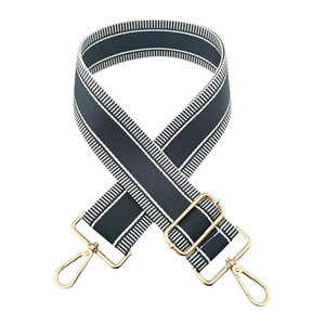Adjustable 5cm wide striped bag strap with gold metal hooks for crossbody handbags