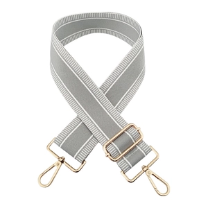 5cm grey and white striped wide canvas bag strap with golden metal spring hooks