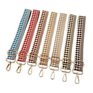 Colorful checkered jacquard wide shoulder straps with metal hooks for crossbody bags