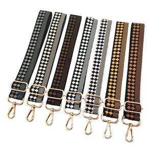 Adjustable checkerboard jacquard wide shoulder straps with gold metal swivel hooks in 7 colors