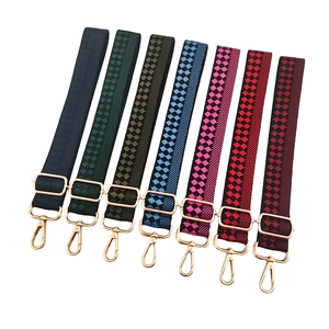 Adjustable checkerboard jacquard wide shoulder straps with gold metal lobster buckles