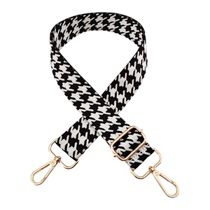 3.8cm wide houndstooth jacquard shoulder strap with gold metal buckles for bags