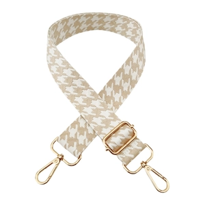 Adjustable houndstooth pattern wide shoulder strap with elegant gold metal hardware