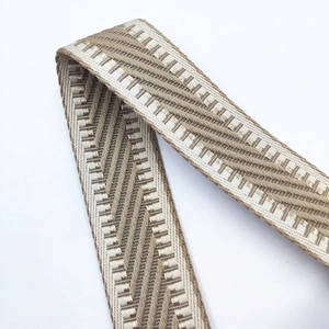Detail of high-density jacquard woven strap with beige cotton and gold metallic threads