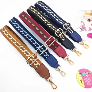 Adjustable Wide Bag Shoulder Strap Polyester Woven With PU Leather And Metal Hook Colorful Geometric Pattern Replacement For Handbags