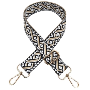 Bohemian geometric embroidered wide replacement bag strap with golden metal lobster clasps