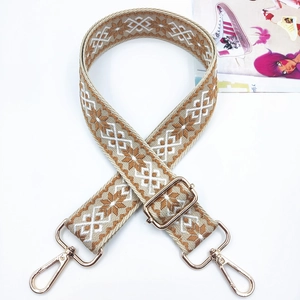 Ethnic bohemian geometric embroidery purse strap with adjustable gold metal buckles