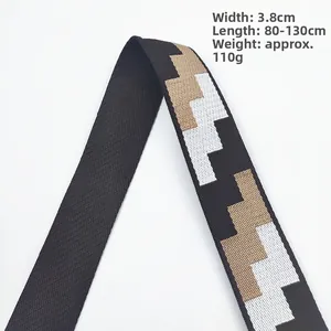 Detail of 3.8cm wide geometric strap, adjustable 80-130cm length for crossbody bags