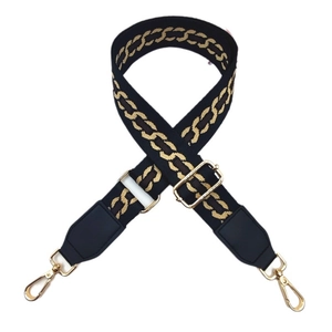 Adjustable wide replacement shoulder strap with gold chain pattern and metal lobster clasps