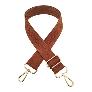 Adjustable 3.8cm wide bag strap with brown rhombus pattern and gold metal buckles