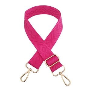 Adjustable rose red woven replacement bag strap with diamond texture and gold buckles