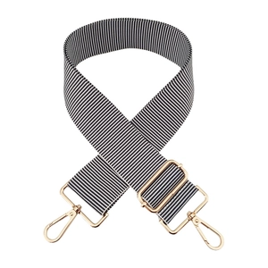 Adjustable 5cm wide black and white striped crossbody bag strap with gold lobster clasps
