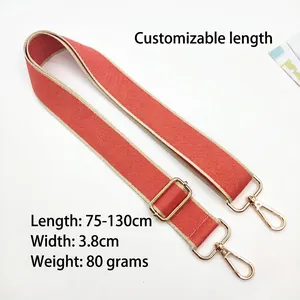 Adjustable orange canvas shoulder strap with gold hardware, 3.8cm wide, 75-130cm long