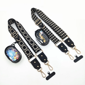 Adjustable wide shoulder strap with houndstooth pattern and mini clear coin pouch set