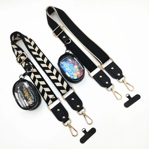 Adjustable long phone shoulder strap set with knit patterns and transparent mini pouches