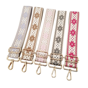 Adjustable bohemian style embroidered bag straps with vintage floral patterns and gold clips
