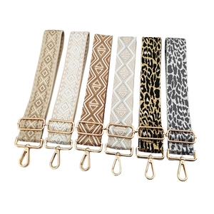 Wide Adjustable Polyester Bag Strap Leopard Geometric Rhombus Pattern Shoulder Crossbody Belt Alloy Buckle Bag Accessory