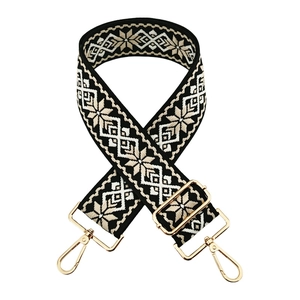 Adjustable ethnic geometric embroidered strap with gold lobster clasps for bags