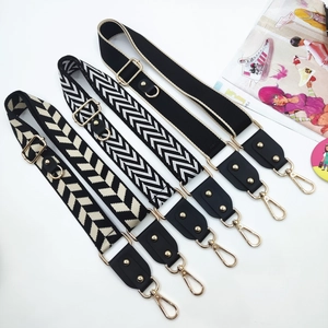 Adjustable wide replacement shoulder strap for crossbody bags with gold metal hooks