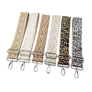 5cm wide jacquard bag straps with diamond and leopard patterns and silver metal buckles