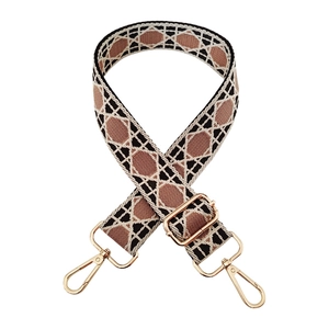 Adjustable geometric jacquard diamond pattern bag strap with light gold hardware