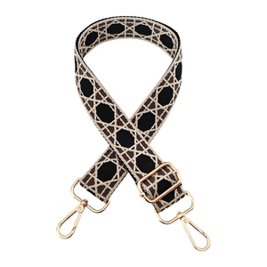 Adjustable geometric patterned wide jacquard bag strap with gold lobster clasps