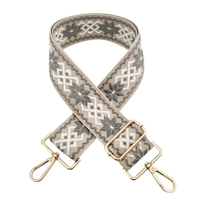 Retro 5cm wide jacquard bag strap with geometric patterns and golden metal buckles