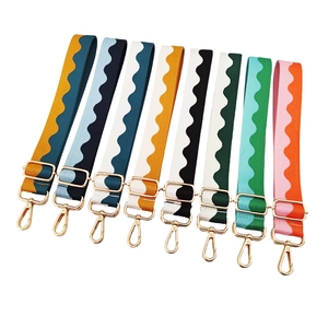 Wide Adjustable Shoulder Bag Strap Wavy Pattern Colorful Jacquard Webbing Replacement Polyester Cotton With Metal Buckles