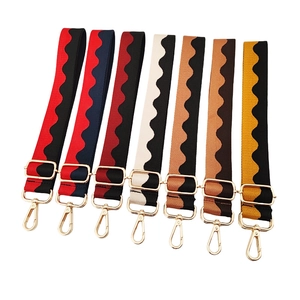 Adjustable wide replacement bag straps with colorful wave jacquard patterns and gold buckles