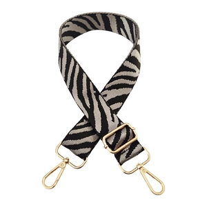 Zebra pattern wide shoulder strap for bags with adjustable golden metal lobster clasps