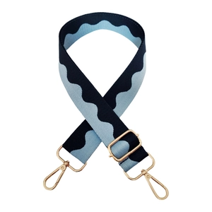 Adjustable blue wave jacquard bag strap with gold metal buckles for cross-body bags