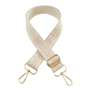 Detail of 3.8cm cream wide strap with herringbone weave and gold metal lobster clasps